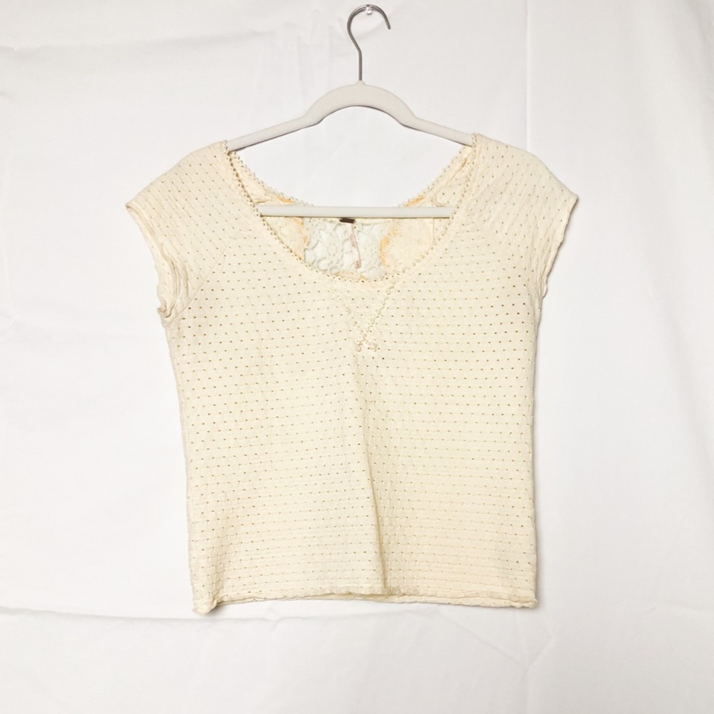 Free People Light Yellow Textured Shirt